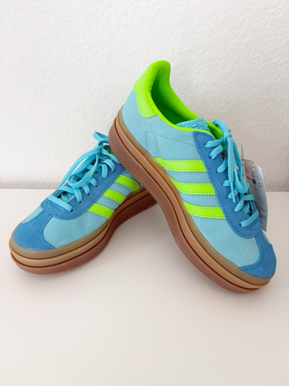*NEW* Adidas Womens Gazelle Platform Bold Blue Glow Solar Green Bright Blue NWT - Picture 7 of 15
